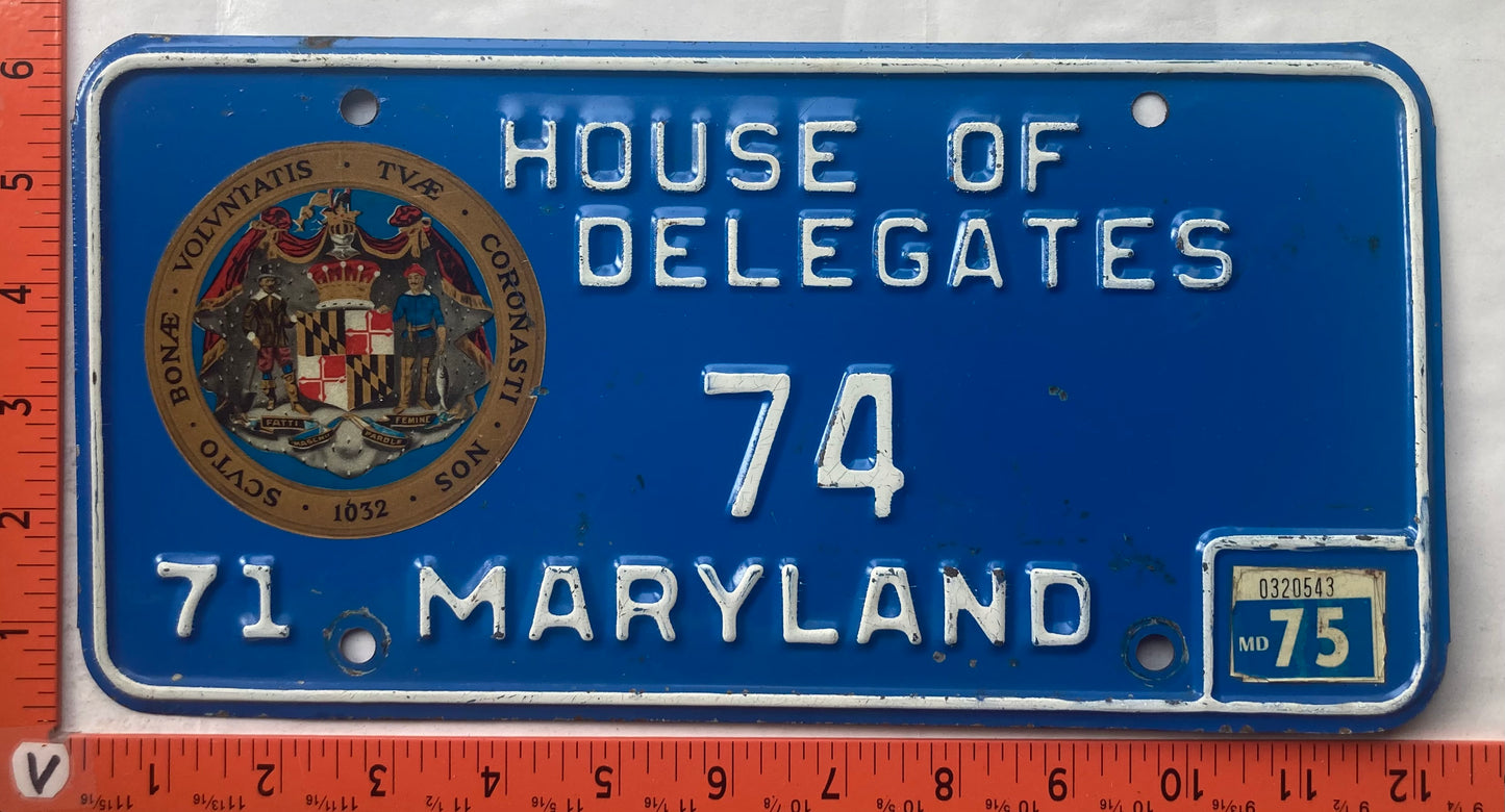 1975 Maryland #74 House of Delegates License Plate