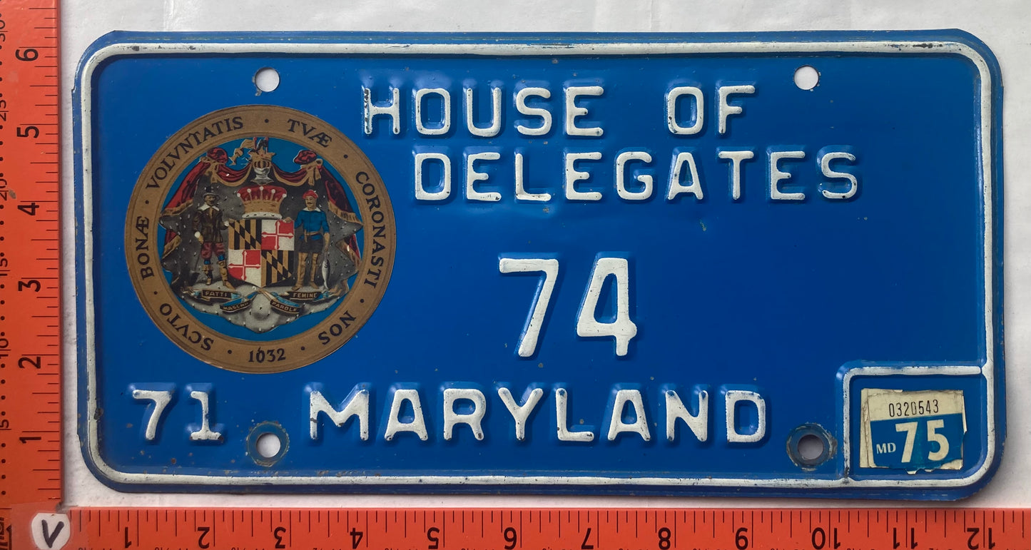 1975 Maryland #74 House of Delegates License Plate