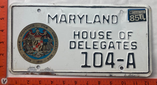 1985 Maryland #104-A House of Delegates License Plate