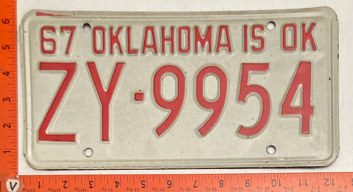 1967 Oklahoma #ZY-9954Passenger License Plate