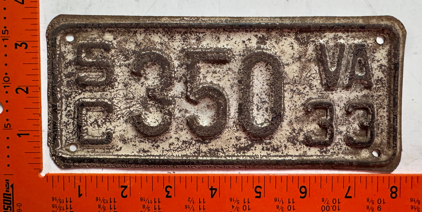 1933 Virginia #S/C 350 Motorcycle Sidecar License Plate