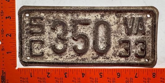 1933 Virginia #S/C 350 Motorcycle Sidecar License Plate
