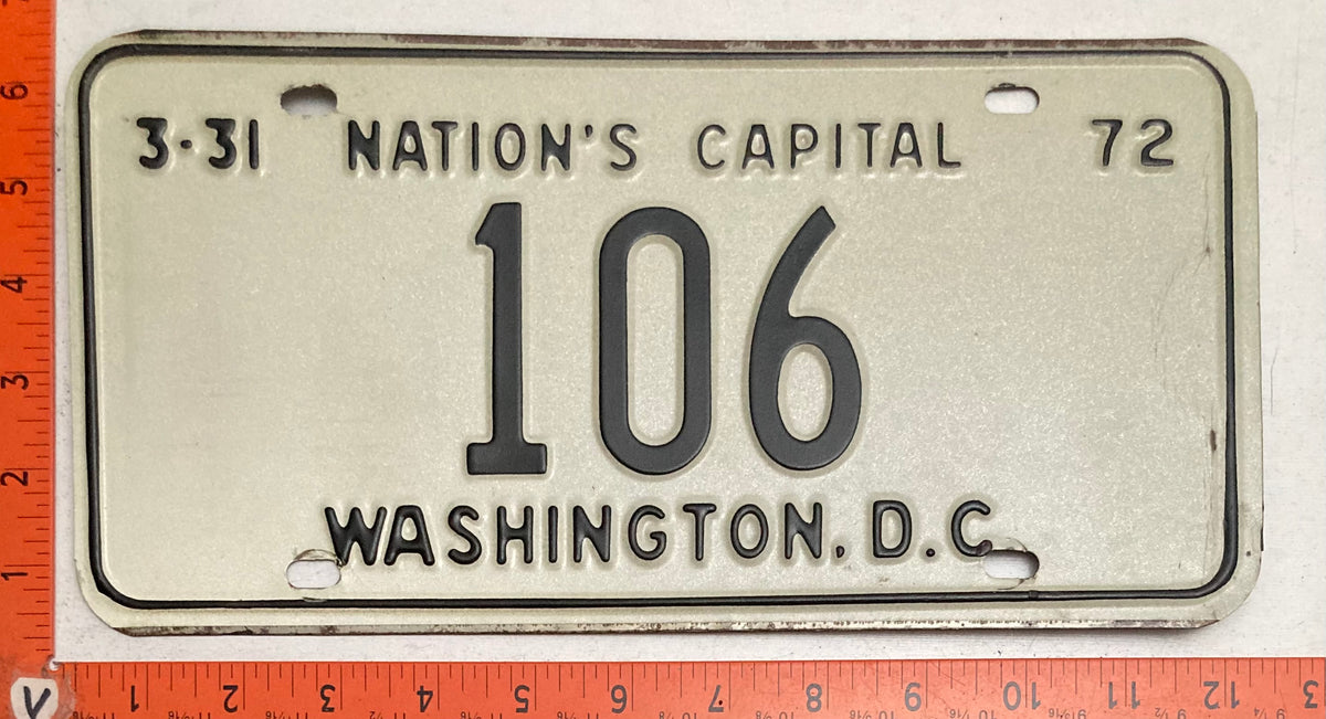 1972 Washington, DC #106 Passenger License Plate