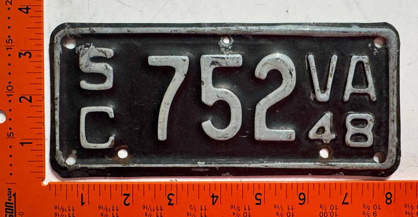 1948 Virginia #S/C 752 Motorcycle Sidecar License Plate