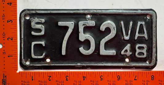 1948 Virginia #S/C 752 Motorcycle Sidecar License Plate
