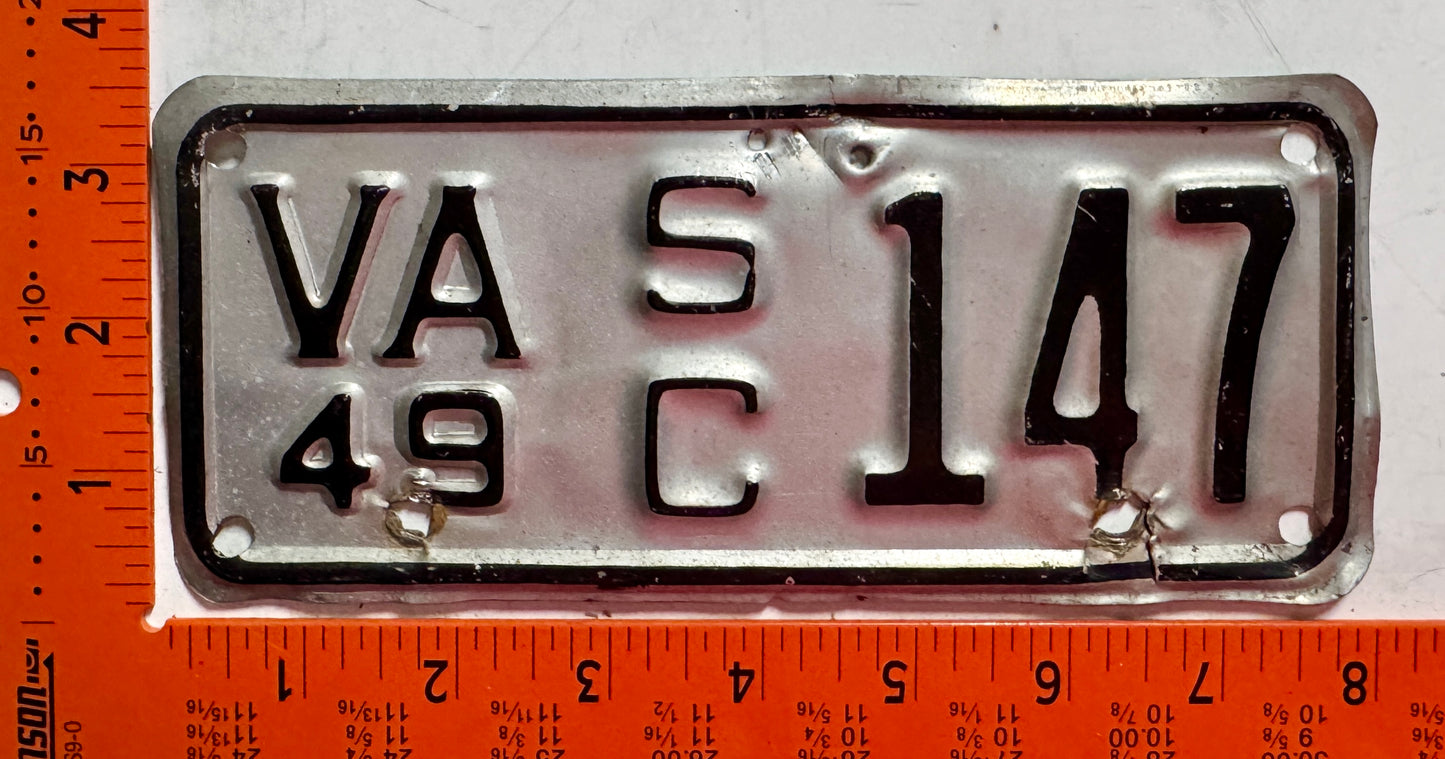 1949 Virginia #S/C 147 Motorcycle Sidecar License Plate