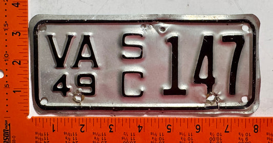 1949 Virginia #S/C 147 Motorcycle Sidecar License Plate