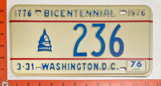 1976 Washington, DC #236 Passenger License Plate