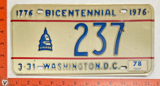 1978 Washington, DC #237 Passenger License Plate