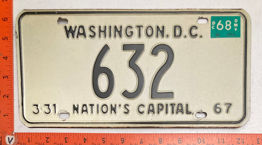 1968 Washington, DC #632 Passenger License Plate