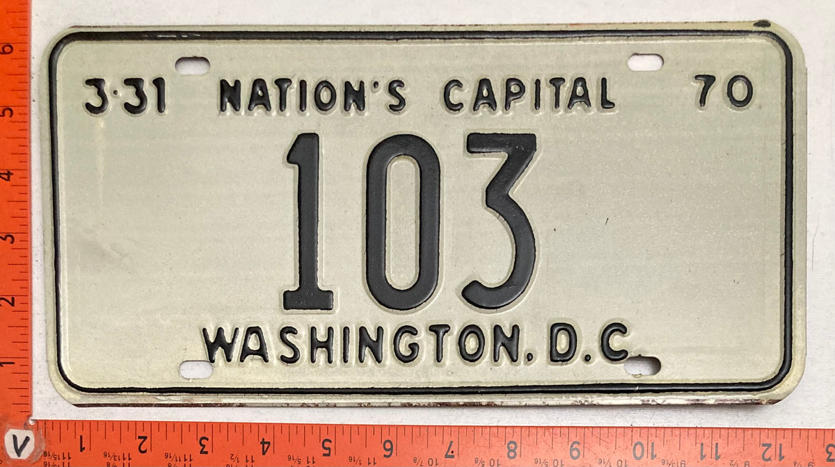 1970 Washington, DC #103 Passenger License Plate