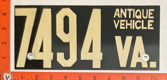 Undated Virginia #7494 Antique Vehicle License Plate