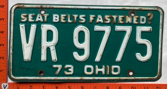 1973 Ohio #VR 9775 Passenger License Plate