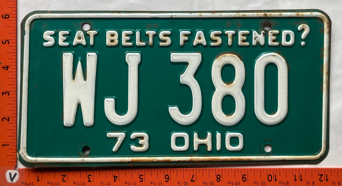 1973 Ohio #WJ 380 Passenger License Plate