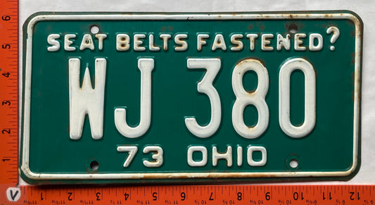 1973 Ohio #WJ 380 Passenger License Plate