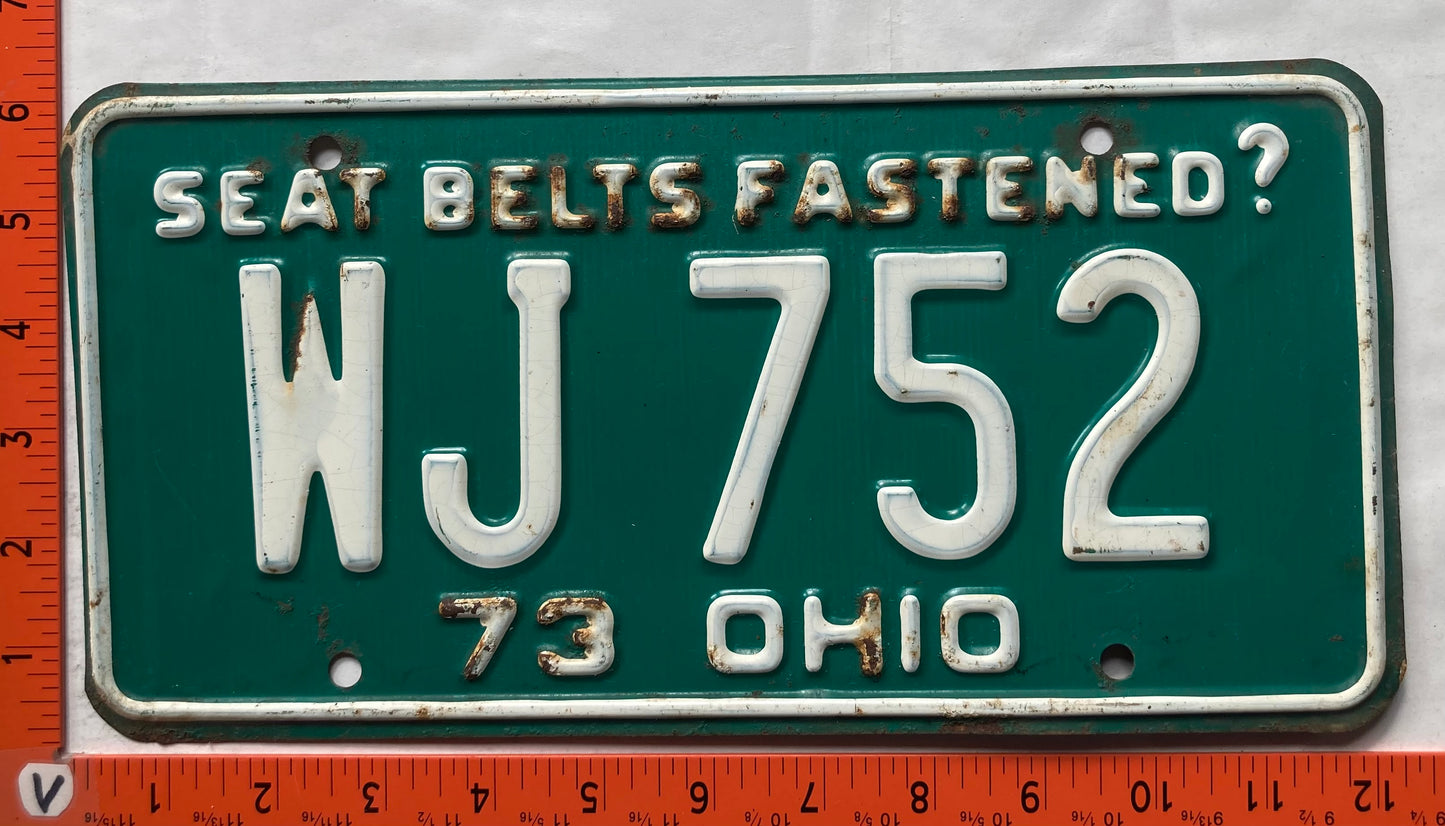 1973 Ohio #WJ 752 Passenger License Plate