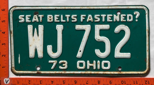 1973 Ohio #WJ 752 Passenger License Plate