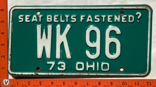 1973 Ohio #WK 96 Passenger License Plate