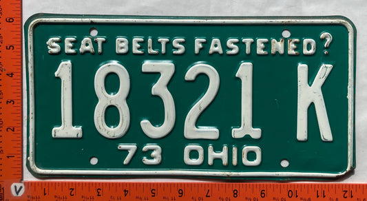1973 Ohio #18321K Passenger License Plate