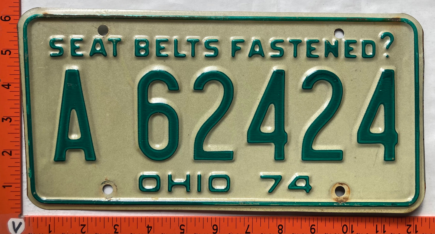 1974 Ohio #A 62424 Passenger License Plate