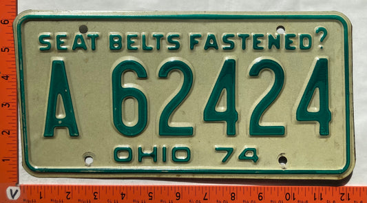 1974 Ohio #A 62424 Passenger License Plate