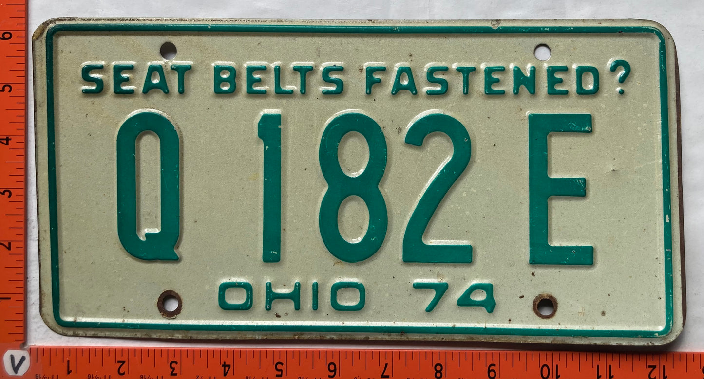 1974 Ohio #Q 182 E Passenger License Plate
