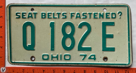 1974 Ohio #Q 182 E Passenger License Plate