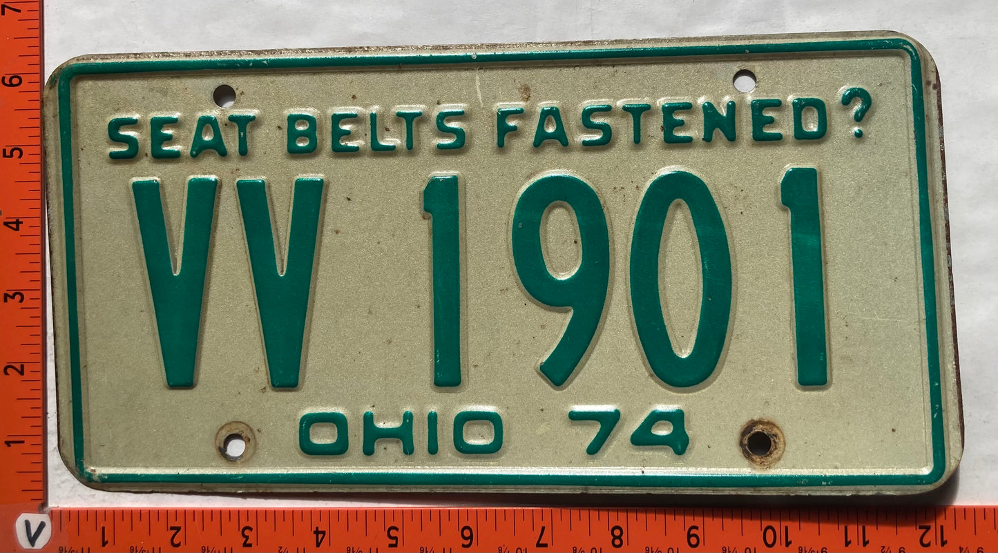 1974 Ohio #VV 1901 Passenger License Plate