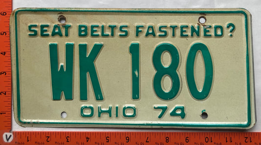 1974 Ohio #WK 180 Passenger License Plate