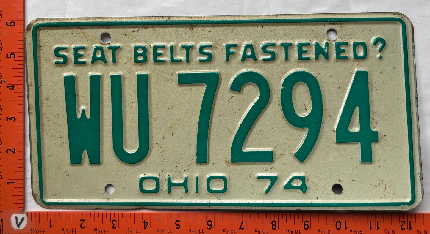 1974 Ohio #WU 7294 Passenger License Plate