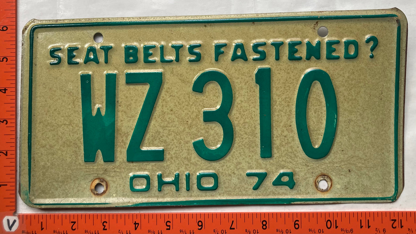 1974 Ohio #WZ 310 Passenger License Plate