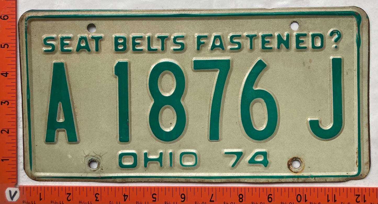 1974 Ohio #A 1876 J Passenger License Plate