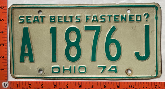 1974 Ohio #A 1876 J Passenger License Plate