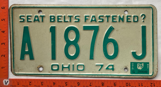 1974 Ohio #A 1876 J Passenger License Plate