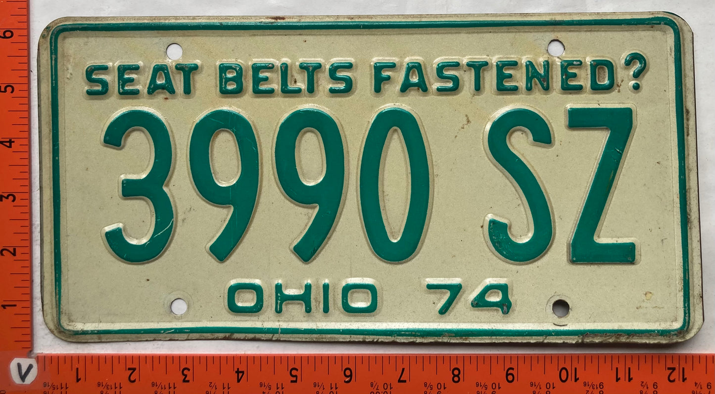 1974 Ohio #3990 SZ Passenger License Plate