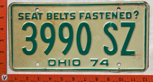 1974 Ohio #3990 SZ Passenger License Plate