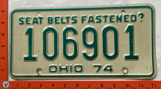 1974 Ohio #106901 Passenger License Plate
