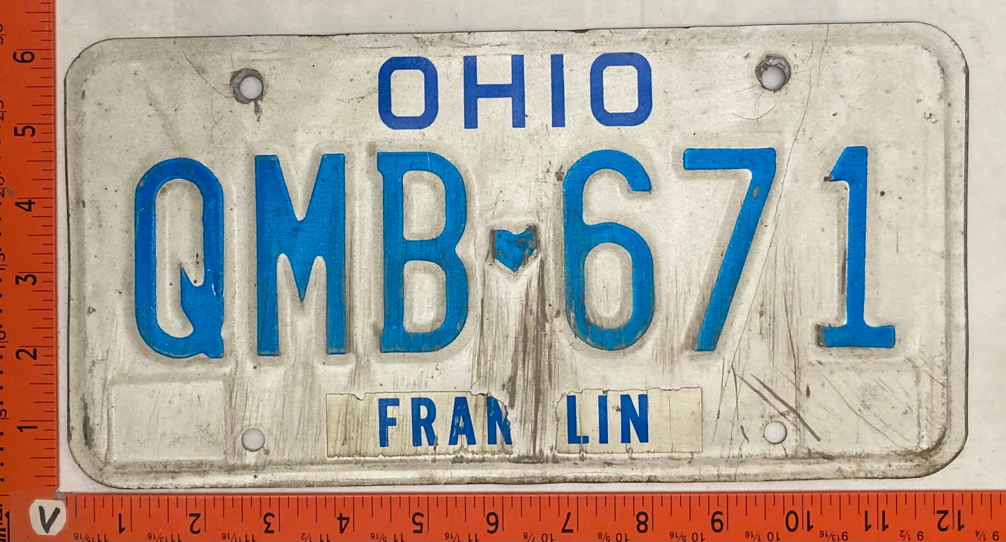 1986 Ohio #QMB 671 Passenger License Plate