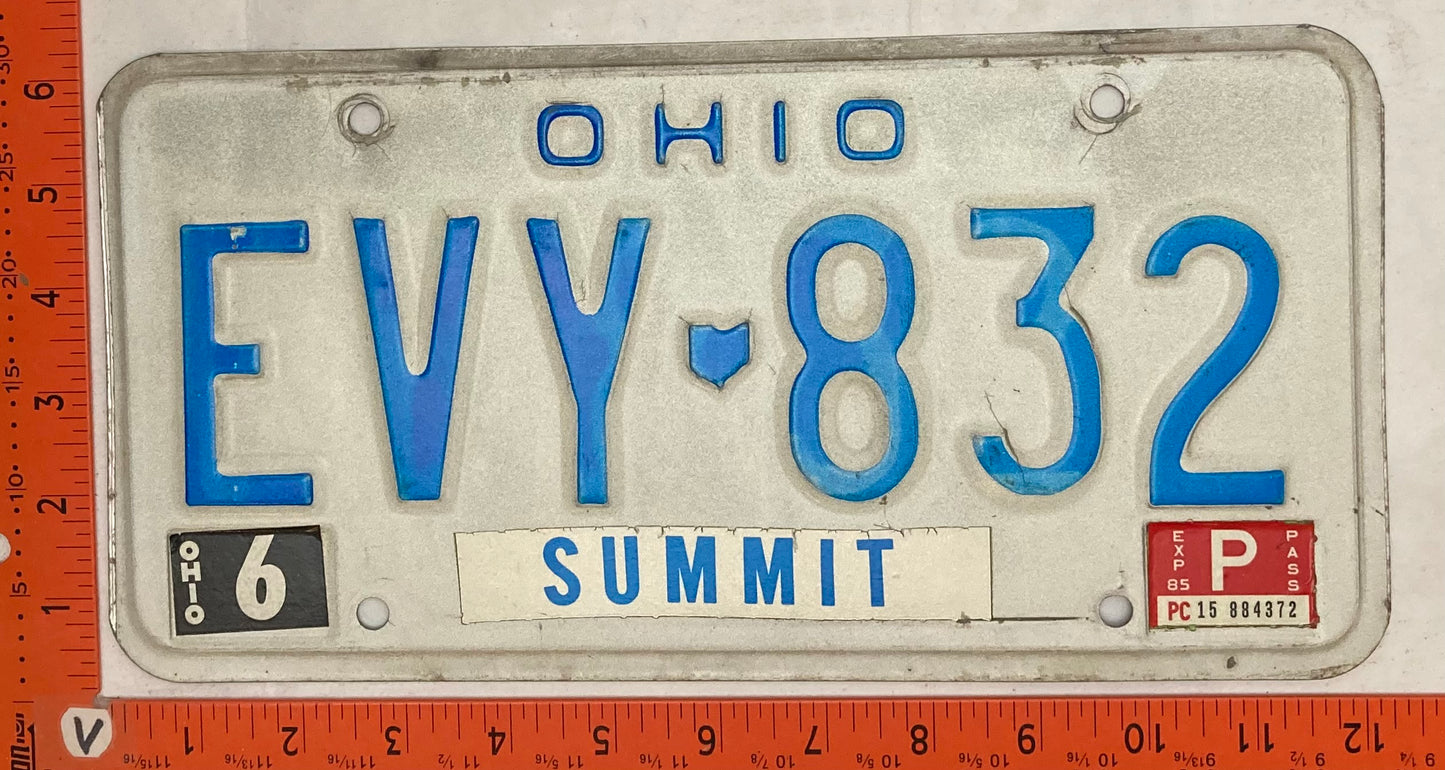 1986 Ohio #EVY 832 Passenger License Plate