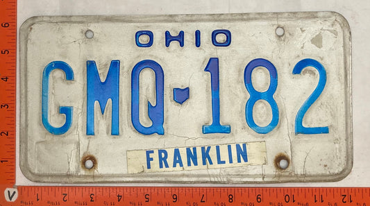 1986 Ohio #GMQ 182 Passenger License Plate