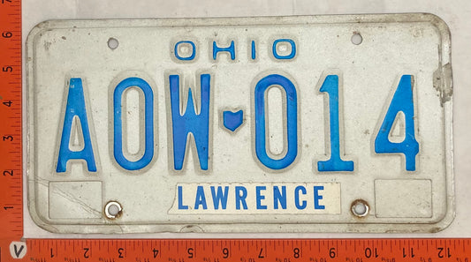 1986 Ohio #AOW 014 Passenger License Plate