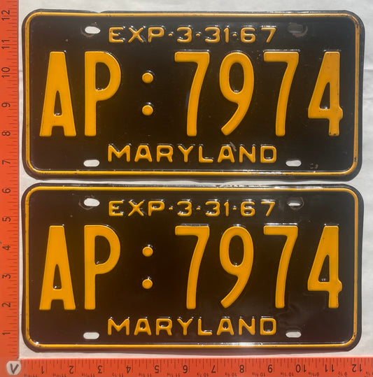 1967 Maryland #AP:7974 Passenger License Plate (Pair)