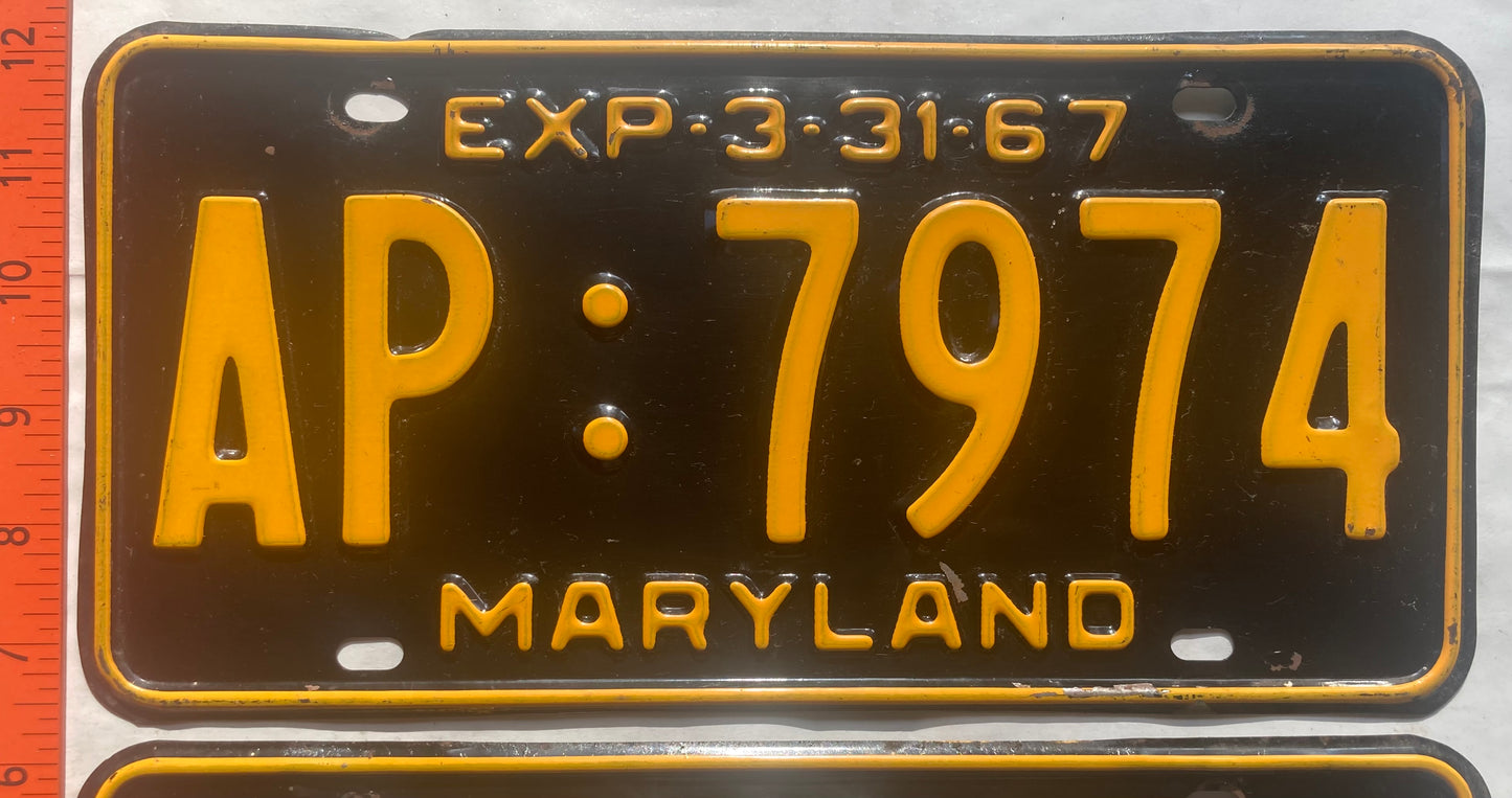 1967 Maryland #AP:7974 Passenger License Plate (Pair)