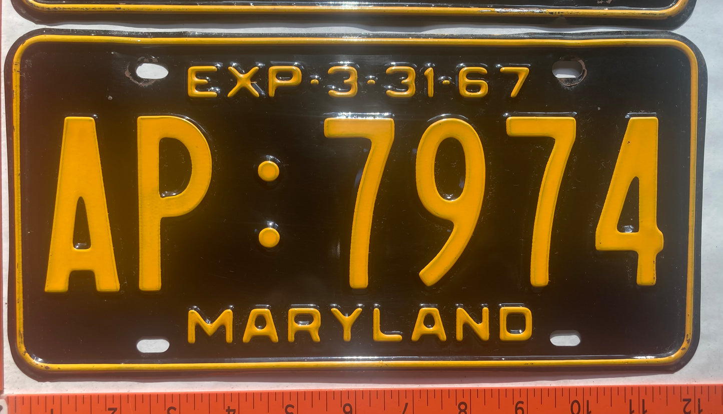 1967 Maryland #AP:7974 Passenger License Plate (Pair)