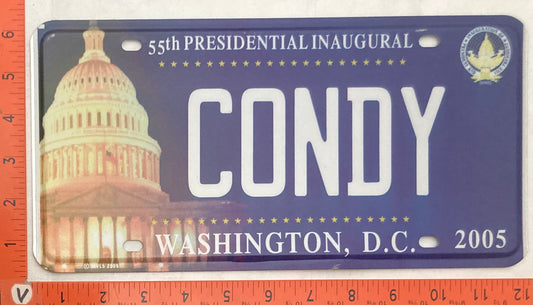 2005 Washington, DC #CONDY Presidential Inaugural Passenger License Plate (Vanity)