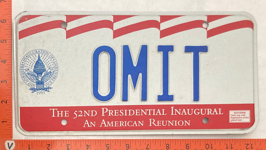 1993 Washington, DC #OMIT Presidential Inaugural Passenger License Plate (Vanity)