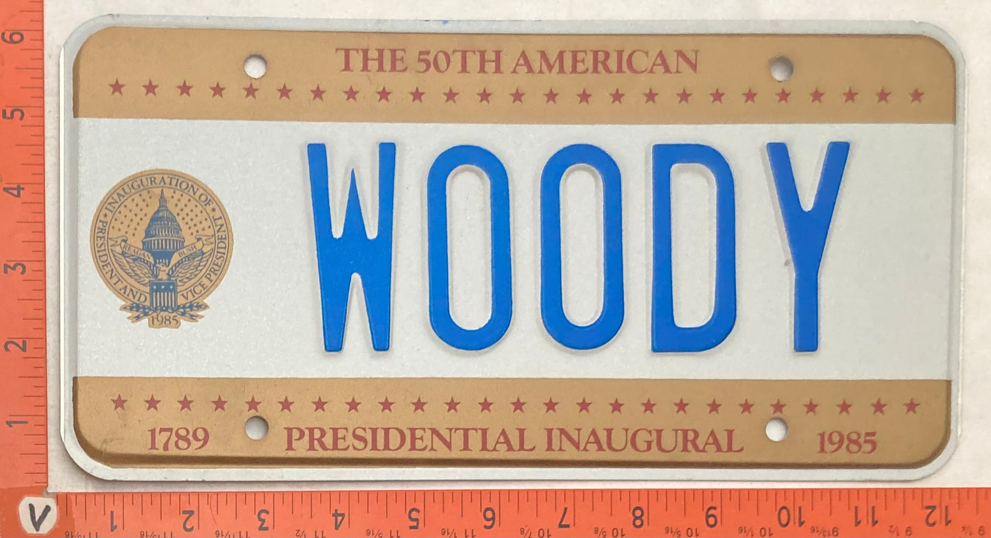1985 Washington, DC #WOODY Presidential Inaugural Passenger License Plate (Vanity)