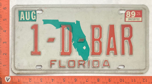 1989 Florida #1-D-BAR Passenger License Plate (Vanity)