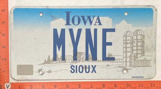 Undated Iowa #MYNE Passenger License Plate (Vanity)