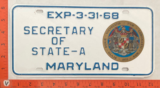 1968 Maryland Secretary of State License Plate